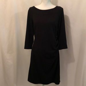 Lavia black dress boat neck side ruche midi fitted